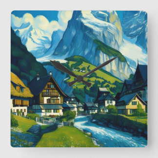 Grindelwald Switzerland Art Square Wall Clock