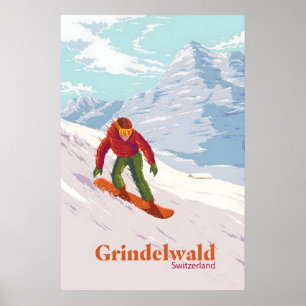 Grindelwald Switzerland Snowboarding Travel Poster