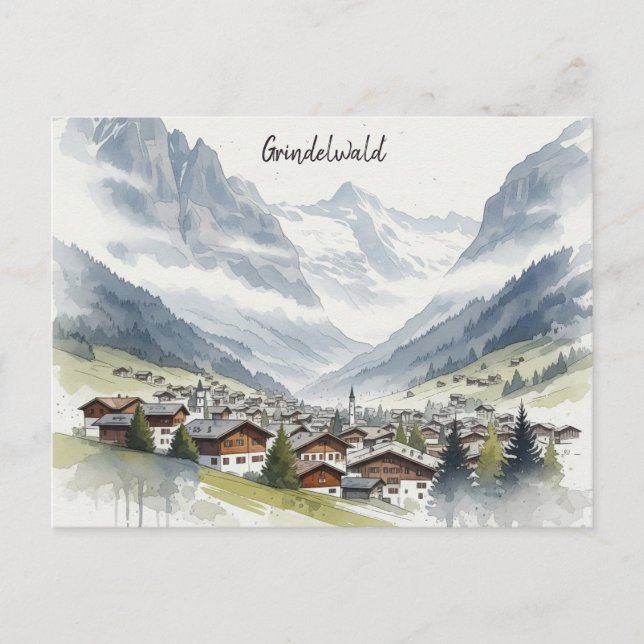 Grindelwald Switzerland Travel watercolour Postcard (Front)