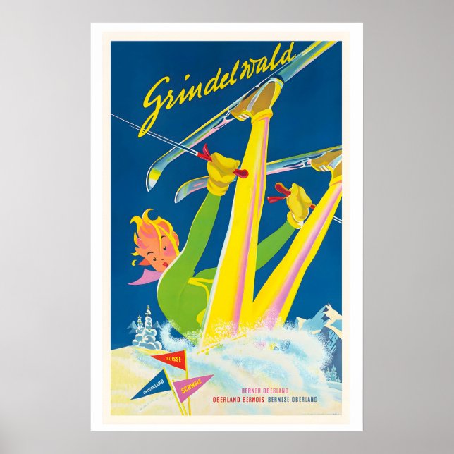 Grindelwald Switzerland Vintage Ski Poster (Front)