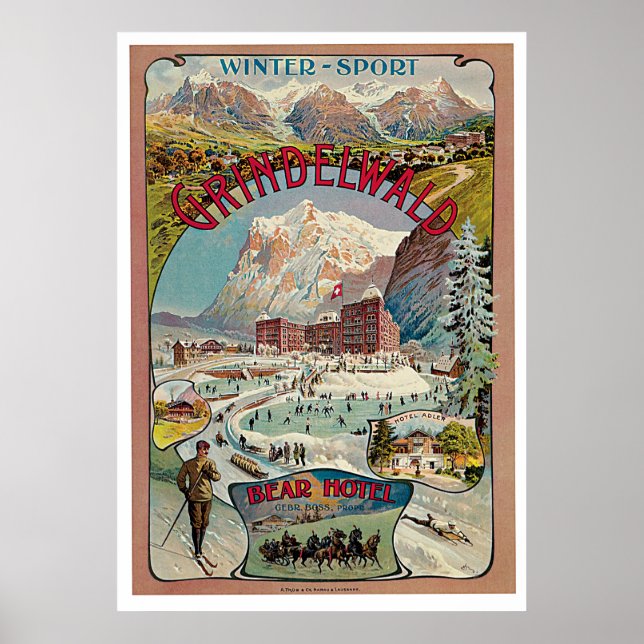 Grindelwald Winter-Sport Vintage Travel Poster (Front)