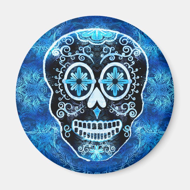 Grinning Blue Calavera Magnet (Front)