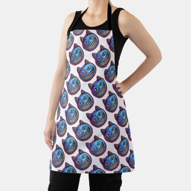 Grinning Blue Cat Vintage Halloweenies Apron (Insitu)