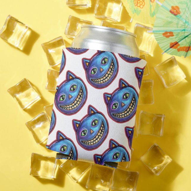 Grinning Blue Cat Vintage Halloweenies Can Cooler (In Situ Summer)