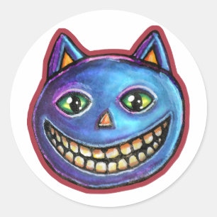 Grinning Blue Cat Vintage Halloweenies Classic Round Sticker