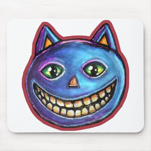 Grinning Blue Cat Vintage Halloweenies Mouse Pad (Front)
