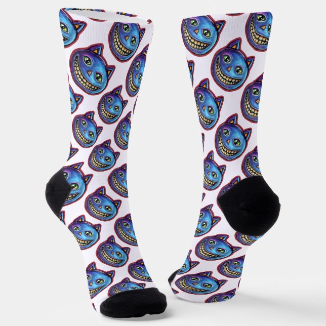 Grinning Blue Cat Vintage Halloweenies Socks (Angled)