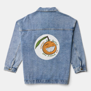 Grinning Cartoon Orange Fruit with Fancy Text Denim Jacket