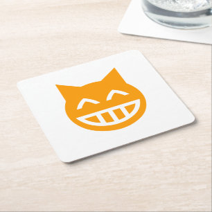 Grinning Emoji Cat Square Paper Coaster