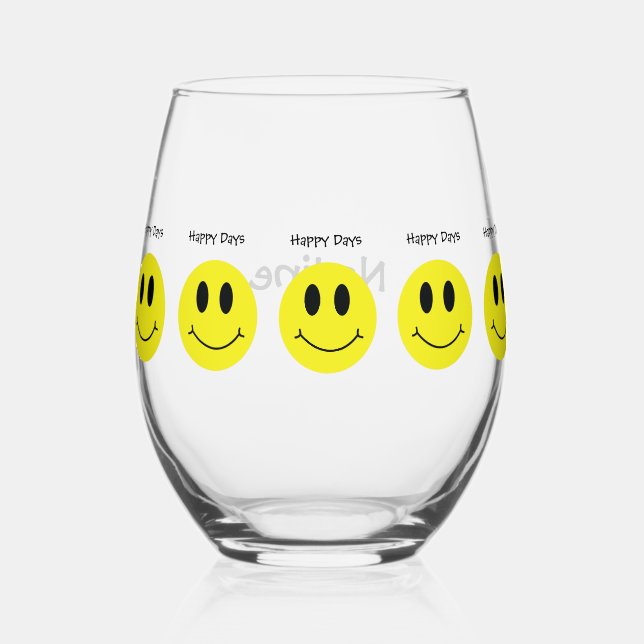 Grinning Face Classic Happy Days Personalised Stemless Wine Glass (Front)
