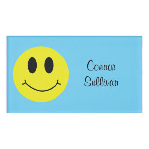 Grinning Face Classic with First Last Name  Tag