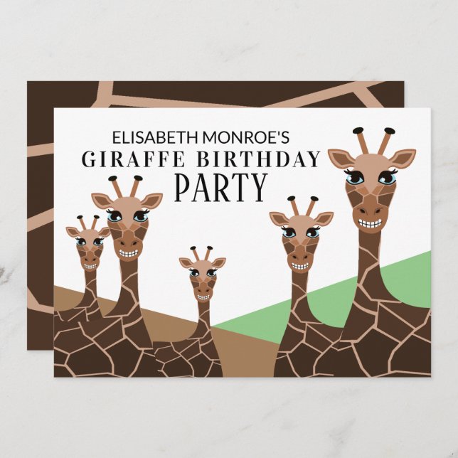 Grinning Giraffes, Giraffe Birthday Party Invitation (Front/Back)