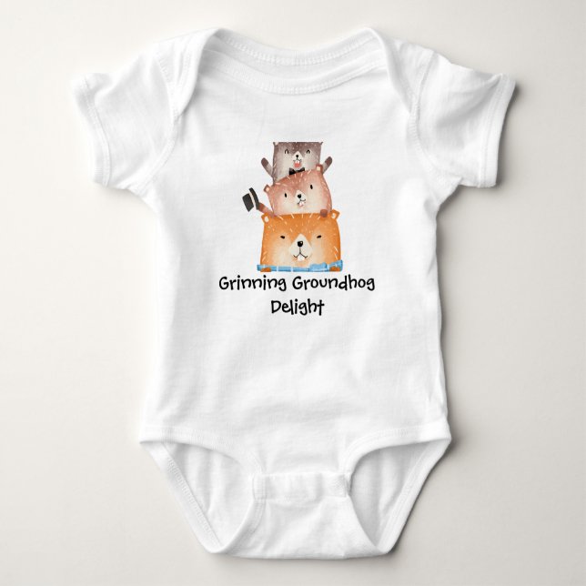 Grinning Groundhog Delight Baby Bodysuit (Front)