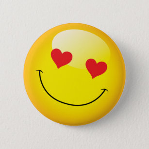 Grinning Happy Love Heart Emoji Man Face Party 6 Cm Round Badge