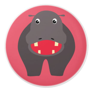 Grinning hippo ceramic knob