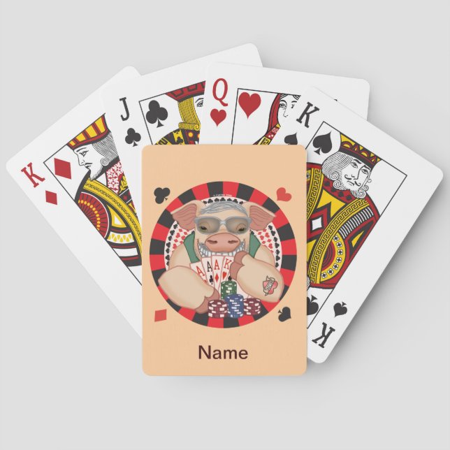 Grinning poker pig playing cards (Back)