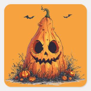 Grinning Pumpkin Ghoulish Face Halloween  Square Sticker