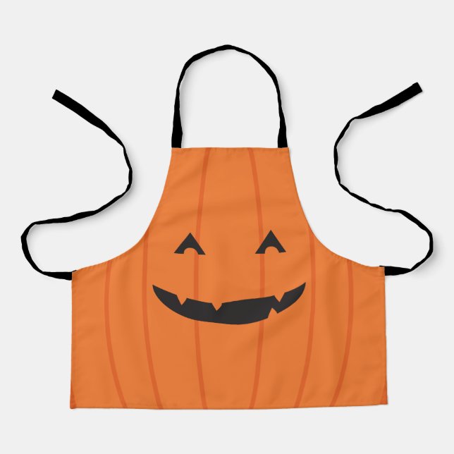 Grinning Pumpkin Jack o Lantern Face Orange Black Apron (Front)