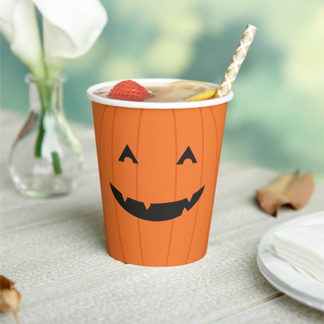 Grinning Pumpkin Jack o Lantern Face Orange Black Paper Cups (Insitu)