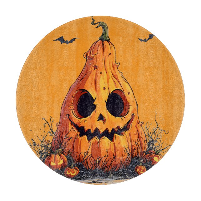 Grinning Pumpkin With a Ghoulish Expression Cutting Board (Front)