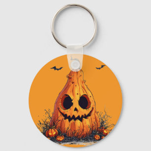 Grinning Pumpkin With a Ghoulish Expression Key Ring