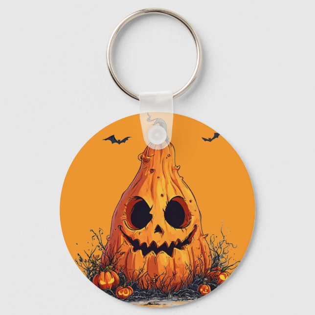 Grinning Pumpkin With a Ghoulish Expression Key Ring (Front)