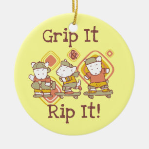 Grip It and Rip It Skateboarding Ceramic Tree Decoration