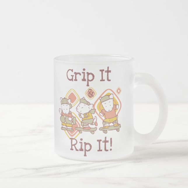 Grip It and Rip It Skateboarding Frosted Glass Coffee Mug (Right)