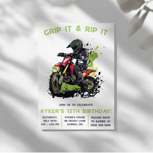 Grip It & Rip It! Motocross, Dirt Bike Birthday  Invitation