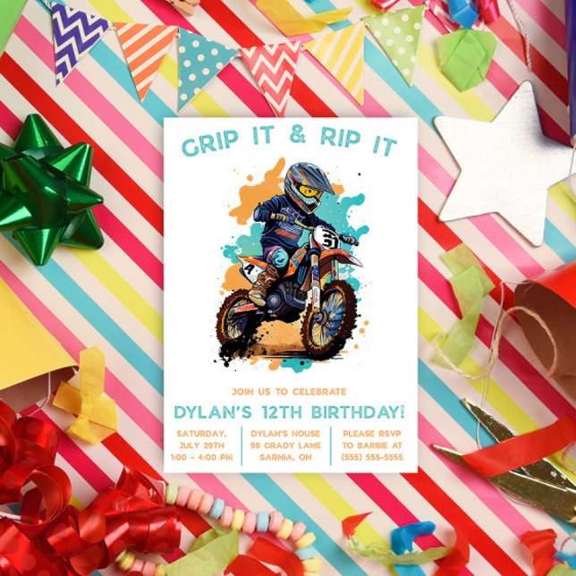 Grip It & Rip It! Motocross, Dirt Bike Birthday  Invitation (Creator Uploaded)