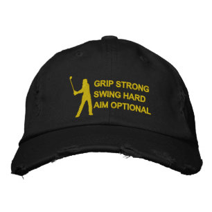 Grip Strong Swing Hard Aim Optional Golf Humour Embroidered Hat