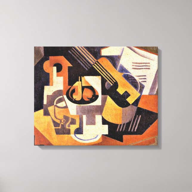 Gris - Guitar and Fruit Dish on a Table Canvas Print (Front)