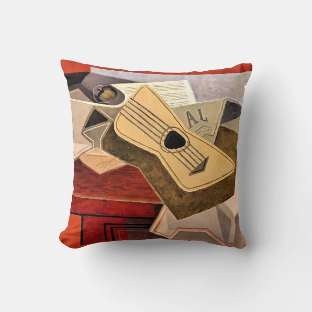 Gris - Guitar and Newspaper Cushion (Front)
