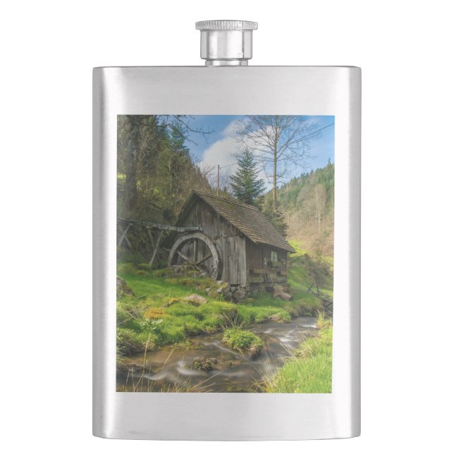 Grist Mill in the Black Forest Hip Flask (Front)