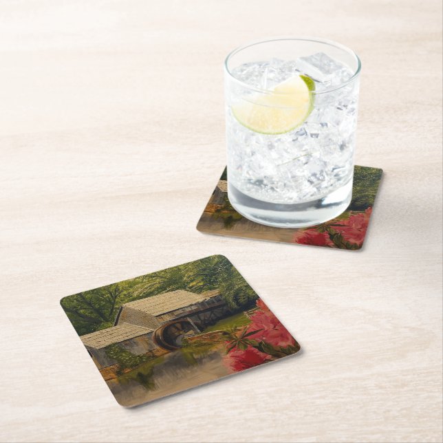 Gristmill, by Gary Poling Square Paper Coaster (Insitu)