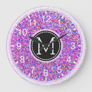 Grit Glitter Multicolor Painting Monogram Large Clock