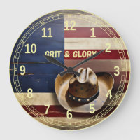 Grit & Glory Cowboy Hat USA Flag Wall Clock