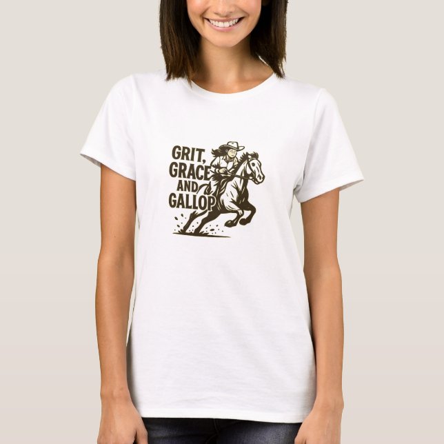 Grit Grace Bold Gallop Design T-Shirt (Front)
