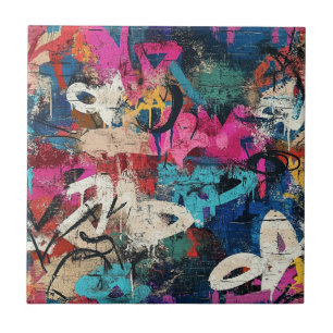 Gritty City Wall Graffiti Pink Blue Black Tile