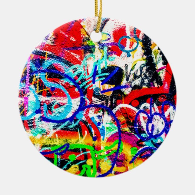 Gritty Crazy Graffiti Ceramic Tree Decoration (Front)