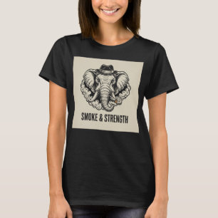 Gritty Elephant Smoking Vintage Line Art Portrait T-Shirt