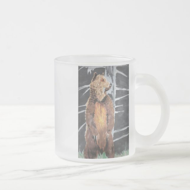 Grizly Bear Frosted Glass Coffee Mug (Right)