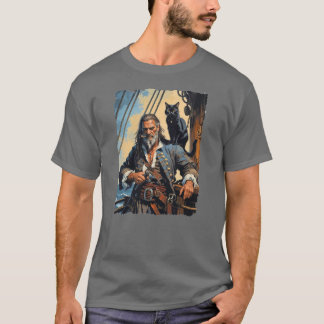 Grizzled old pirate on the deck of his ship. T-Shirt