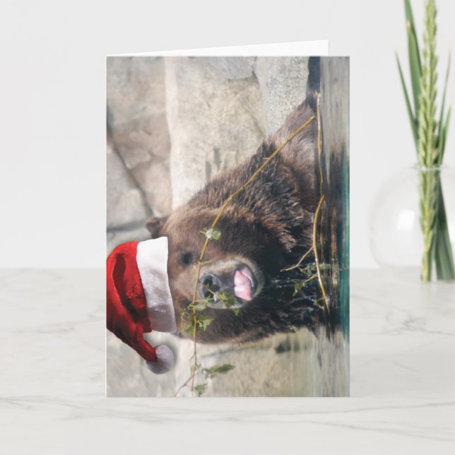 Grizzley Bear in a Santa Hat Holiday Card (Front)
