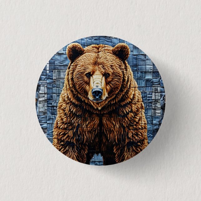 Grizzly bear 3 cm round badge (Front)