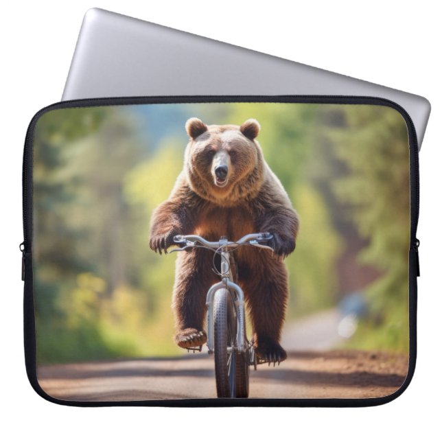 Grizzly Bear Animal Fun Cycling Bike Happy Relax  Laptop Sleeve (Front)