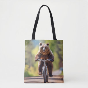 Grizzly Bear Animal Fun Cycling Bike Happy Relax Tote Bag