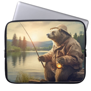 Grizzly Bear Animal Fun Lake Fishing Happy Time Laptop Sleeve