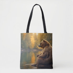 Grizzly Bear Animal Fun Lake Fishing Happy Time  Tote Bag
