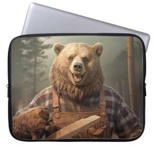 Grizzly Bear Animal Fun Playing Guitar Happy Time Laptop Sleeve
